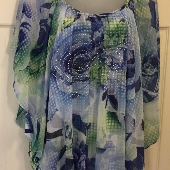 JM Collection xl top floral embellished lined with tank sheer overlay boho - Picture 5 of 7